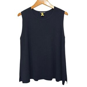 Eileen Fisher Merino Wool Sleeveless Swing Top/Sweater XL Black